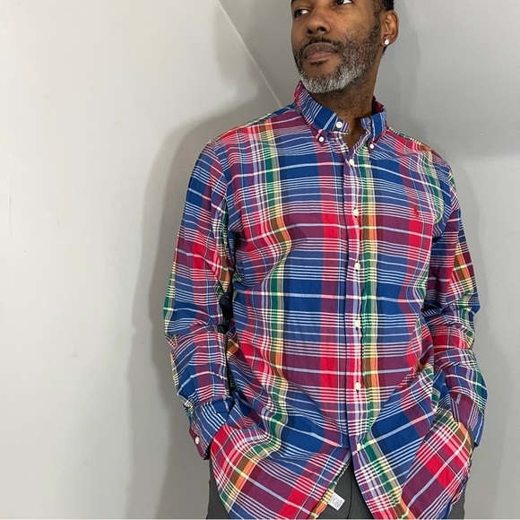 Ralph Lauren colorful rainbow plaid casual button down shirt size XL preppy - Picture 6 of 15